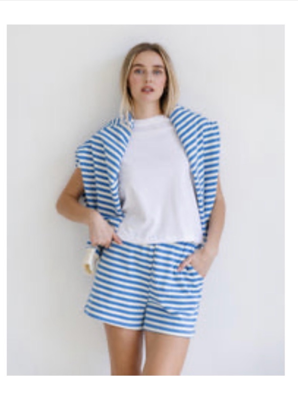BNWT Brunette The Label Blue/Cream Striped Crew Sweatshirt & Short Set